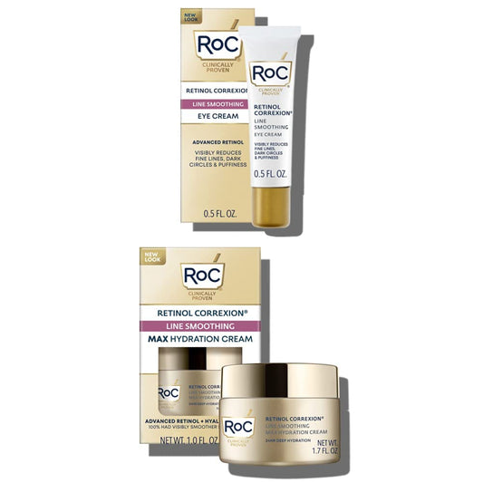 RoC Retinol Correxion Line Smoothing Eye Cream + Max Hydration Cream with Age-Fighting Retinol & Hydrating Hyaluronic Acid (Line Smoothing Retinol Starter Kit) : Beauty & Personal Care