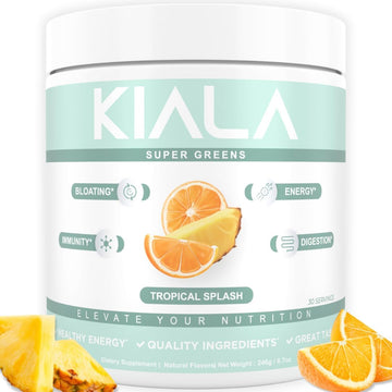Kiala Nutrition Super Greens - Organic Greens Powder to Reduce Bloat, Support Gut Health, Boost Immunity, Healthy Digestion for Women - Antioxidant Support - Spirulina - Chlorella - Tropical Splash