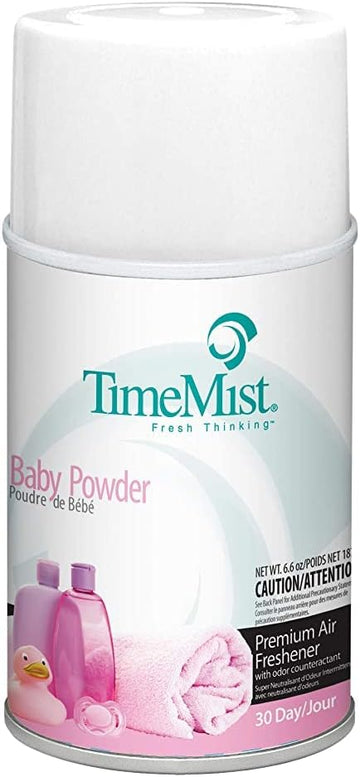TimeMist Premium Metered Air Freshener Refills - Baby Powder - 7.1 oz (Case of 12) - 1042686 - Lasts Up To 30 Days and Neutralizes Tough Odors