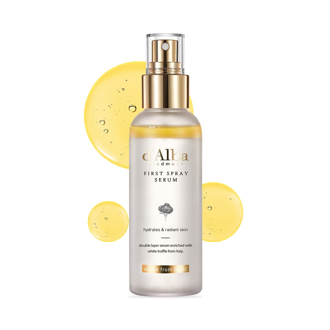 d'Alba Italian White Truffle First Spray Serum, Vegan Skincare, Hydrating Facial Mist with White Truffles, Glow Serum for Radiant Skin, All in One Care, 3.38 Fl Oz