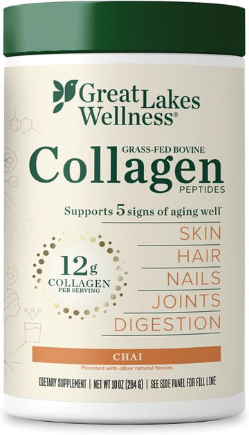 Great Lakes Wellness Collagen Peptides Powder For Skin, Hair, Nails, Joints & Digestion - Chocolate Flavored - Quick Dissolve Hydrolyzed, Non-Gmo, Kosher - 10 Oz