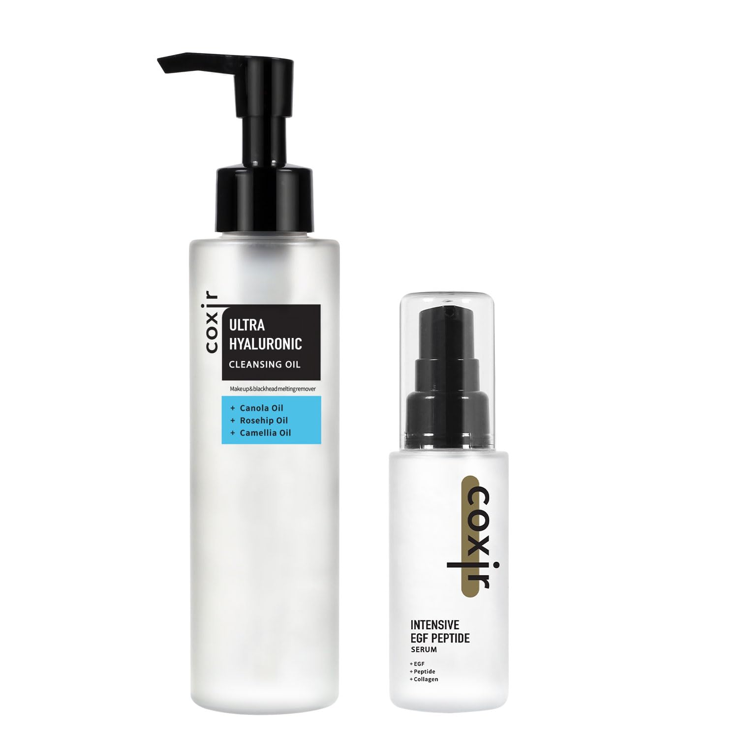 Coxir Ultra Hyaluronic Cleansing Oil 5.07 Fl.Oz + Egf Peptide Serum 1.69 Fl.Oz L Deep Cleansing, Fine Lines, Youth Activating