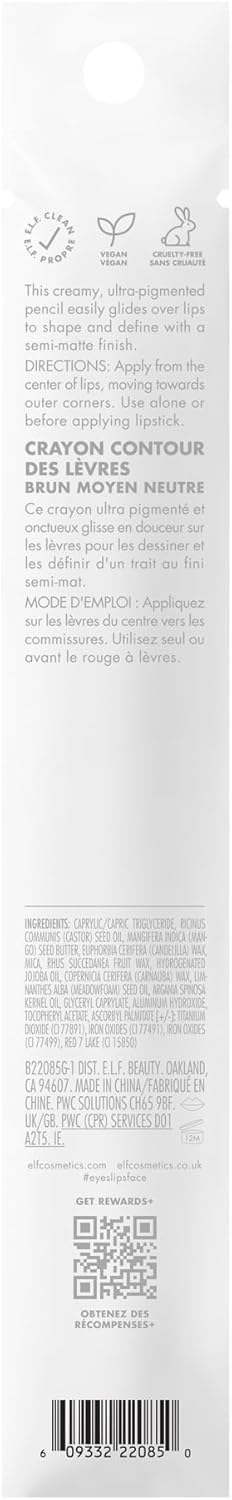 E.L.F. Cream Glide Lip Liner, Highly Pigmented Pencil For Shaping & Sculpting Lips, Semi-Matte Finish, Vegan & Cruelty-Free, Cinnamatic