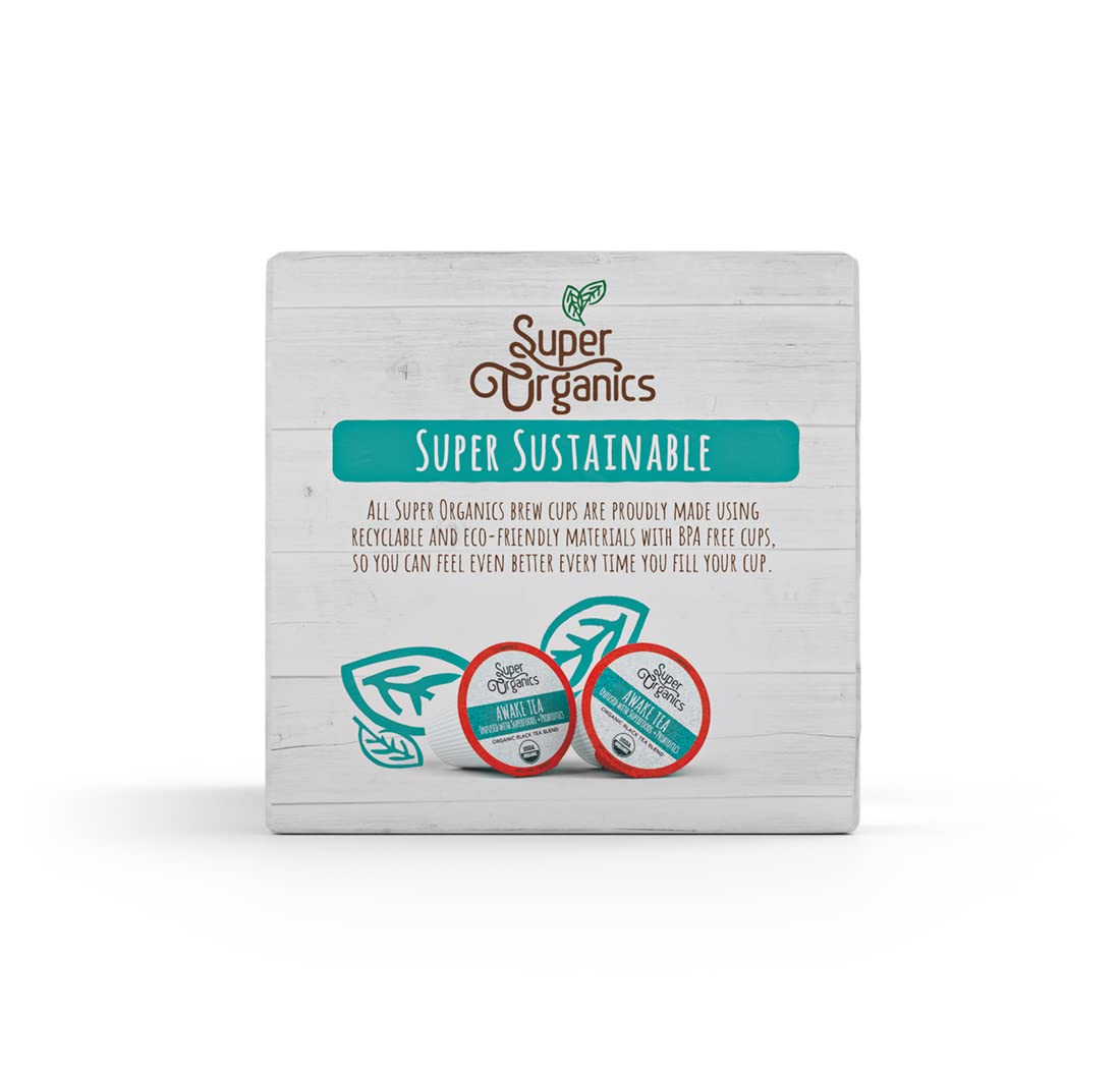 Super Organics Awake Black Tea Pods With Superfoods & Probiotics Keurig K-Cup Compatible Energy, Revitalizing, Refreshing Tea Usda Certified Organic, Vegan, Non-Gmo, Natural & Delicious, 10Ct