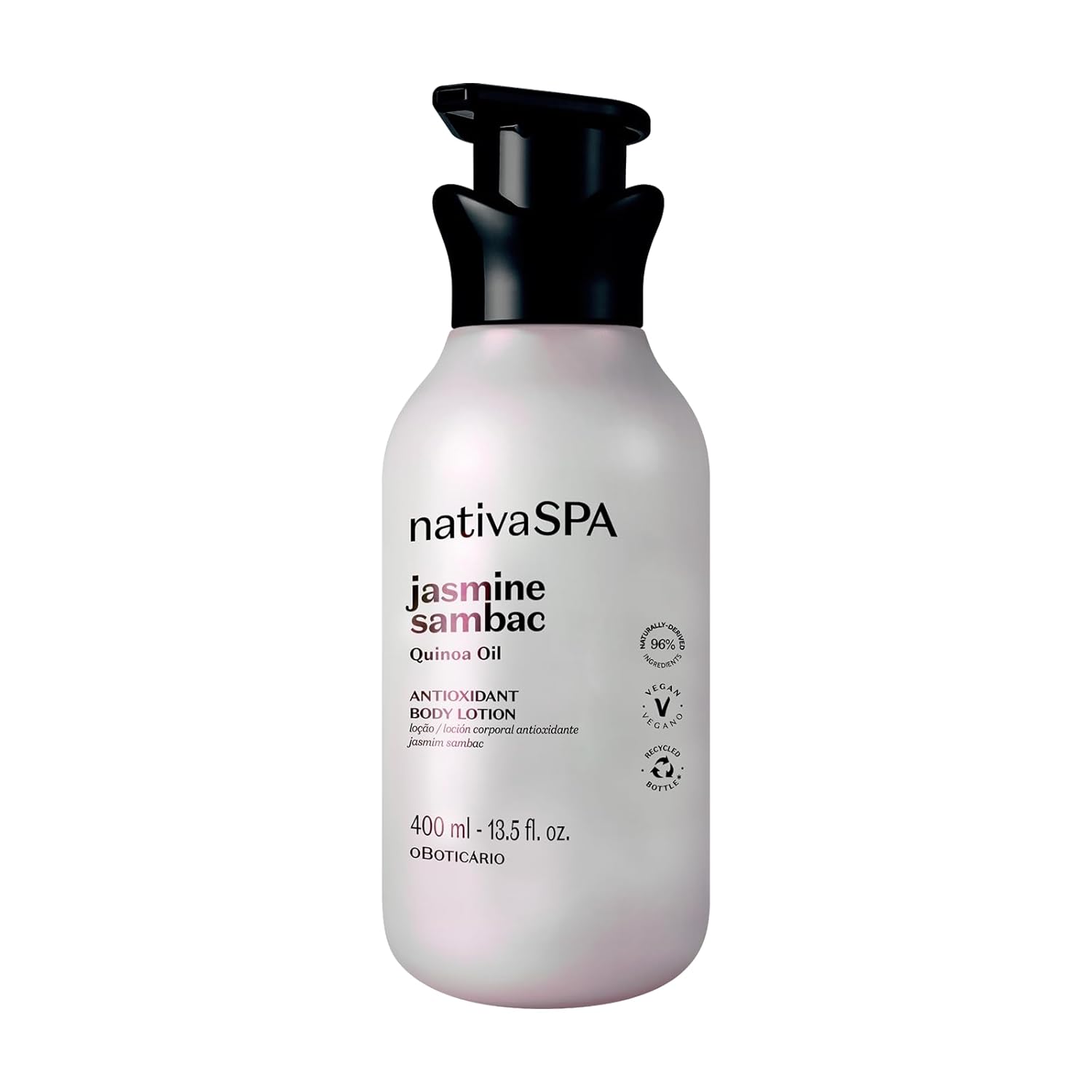 Nativa Spa By O Boticario Jasmin Sambac Anti-Stress Body Lotion, Fragranced Moisturizer Enriched With Purified Quinoa Drops To Boost Hydration, 13.5 Ounce (400Ml)