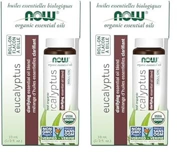 Now Essential Oils, Eucalyptus Roll-On, Certified Organic, Clarifying Blend, Steam Distilled, Topical Aromatherapy, 10-Ml (Pack Of 2)