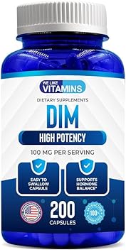 We Like Vitamins Dim 100Mg 200 Capsules - 200 Day Supply - Diindolylmethane Dim Supplement For Support With Healthy Estrogen And Hormone Levels