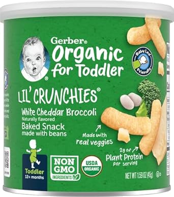 Gerber 2Nd Foods Organic For Toddler, Lil' Crunchies, White Cheddar Broccoli, 1.59 Oz Canister