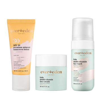 Evereden Kids Daily 1-2-3 Routine Bundle: Clean & Vegan Skin Care Set - Hydrating & Nourishing Tween Skincare Set With Multi-Vitamin Face Wash, Face Cream, Lotion, & Spf 30 Mineral Sunscreen (Melon)