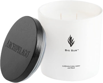 Archipelago Botanicals Big Sur Luxe Candle, Earthy and Sweet Scent of California Cedar, Amber & Musk in an Elegant White Glass Jar, Coconut Wax and Double Wicks Burn 100 Hours, 13 Oz