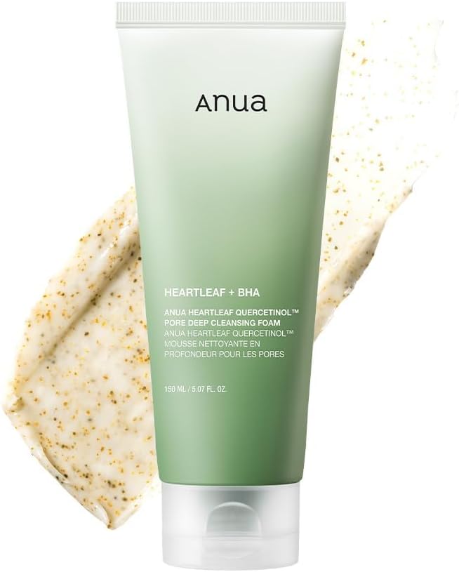 Anua Heartleaf Quercetinol Pore Deep Cleansing Foam, Facial Cleanser, For Double Cleansing, Bha, Hyaluronic Acid, Glycerin, Face Wash, Blackhead Remover, Korean Skincare, 150Ml/5.07 Fl.Oz
