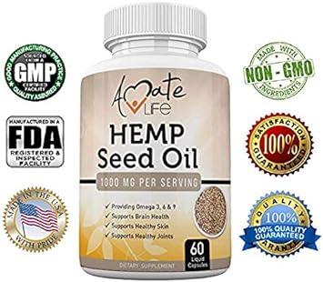 Amate Life Hemp Oil Capsules for Pain Support with Omega 3 6 9 Seed Oi