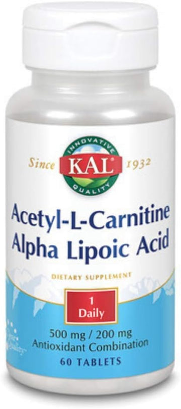 KAL Acetyl-l-Carnitine and Alpha Lipoic Acid Tablets, 500/200 mg, 60 Count : Health & Household
