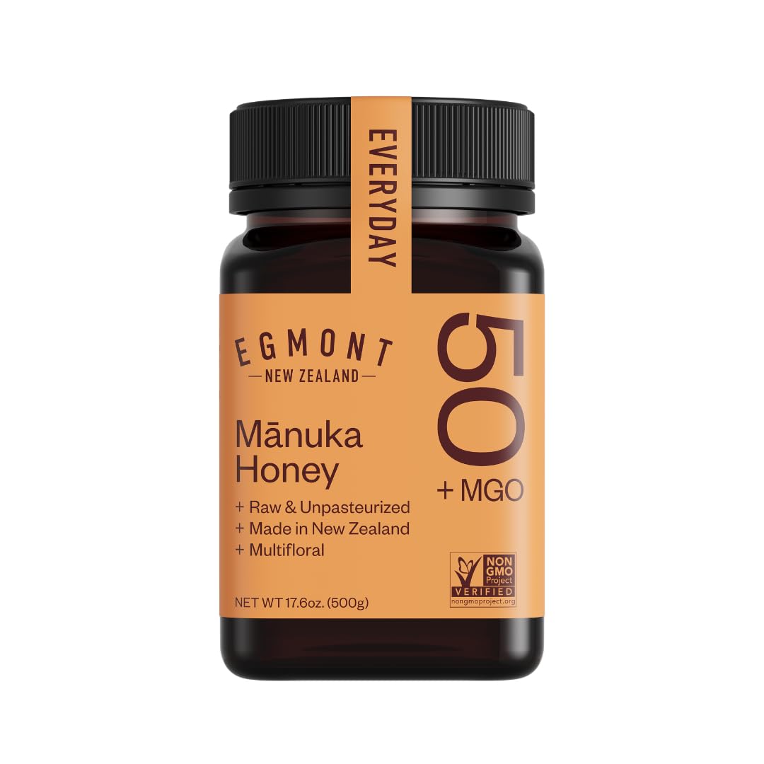 Egmont Honey Raw Manuka Honey Mgo 50+ 17.6Oz (500G) Non-Gmo, Kosher, Recycled Plastic Jar, Traceable 100% Pure Authentic New Zealand Honey, Mgo Certified