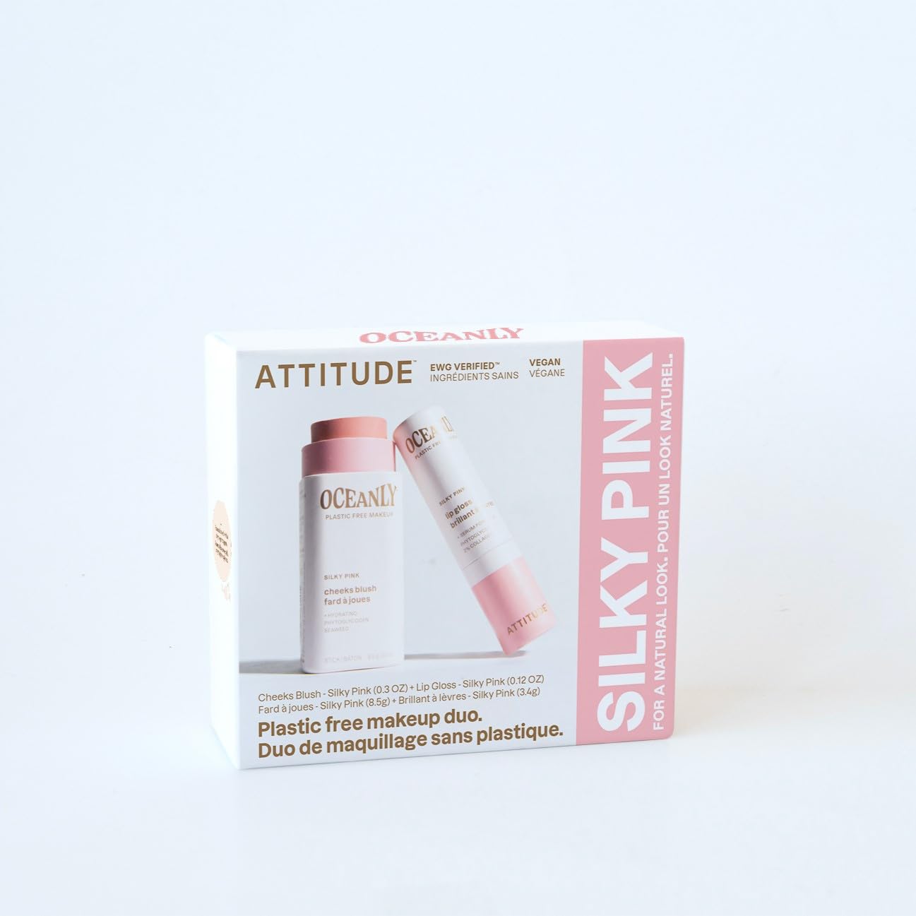 Attitude Silky Pink Makeup Duo Box Set, Ewg Verified, Titanium Dioxide-Free, Plastic-Free, Plant And Mineral-Based, Vegan Beauty Products, Set Of 2 Makeup Sticks