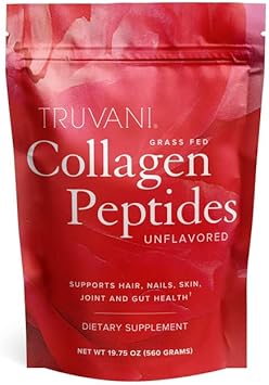 Truvani Collagen Peptides (28 Servings) With Jar & Scoop Bundle - Unflavored Hydrolyzed Collagen Powder - Grass-Fed Collagen Peptides Powder – Includes Glass Jar & Durable Collagen Powder Metal Scoop