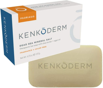 Kenkoderm Psoriasis Dead Sea Mineral Salt Soap With Argan Oil & Salicylic Acid, Natural Exfoliating Body & Face Cleanser For Sensitive Skin, Color & Fragrance Free, 4.25 Ounce, 1 Bar