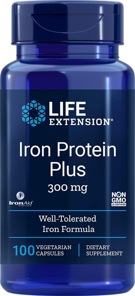 Life Extension Iron Protein Plus, Iron Protein Succinylate, Absorbable Iron Supplement For Whole-Body Health, Non-Gmo, Gluten-Free, Vegetarian, 100 Capsules