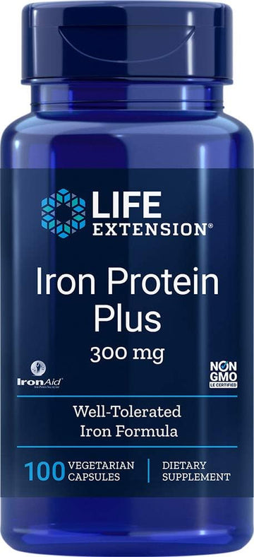 Life Extension Iron Protein Plus, Iron Protein Succinylate, Absorbable Iron Supplement For Whole-Body Health, Non-Gmo, Gluten-Free, Vegetarian, 100 Capsules