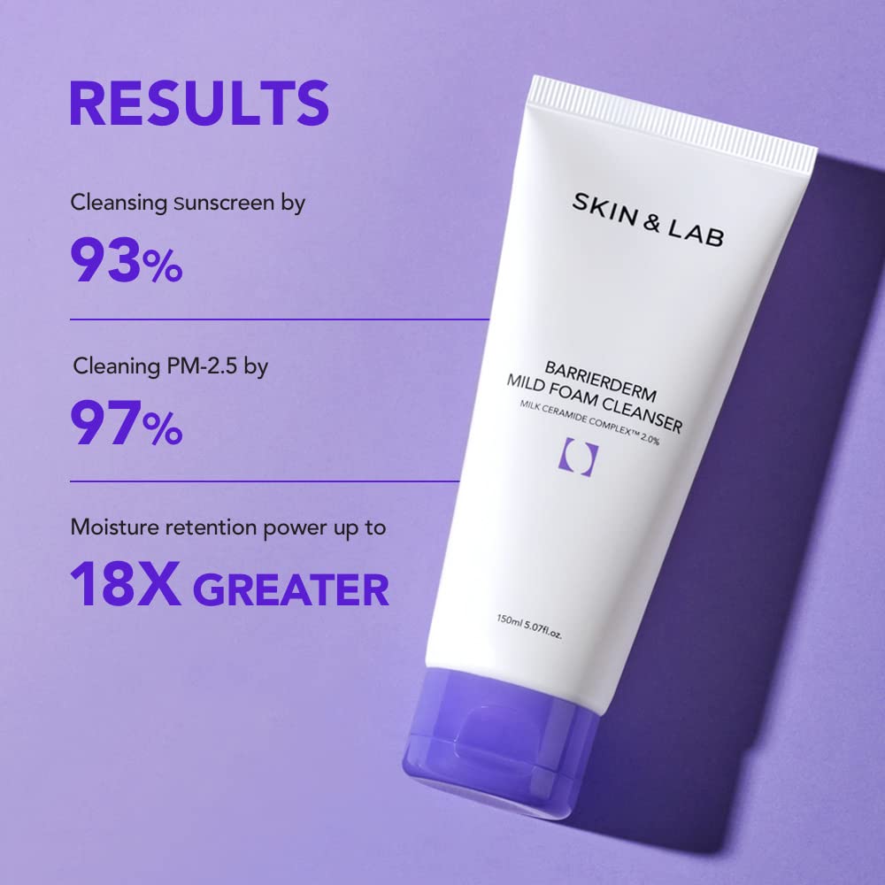 Skin&Lab Barrierderm Mild Foam Cleanser | Contains Milk Ceramide Complex | Gentle Daill Cleanser Face Wash | For All Skin Types | 5.07 Fl.Oz