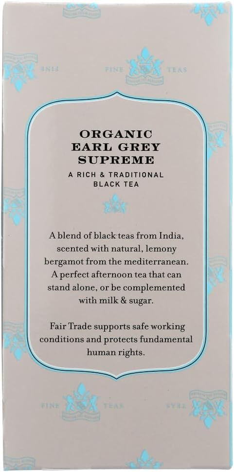 Harney & Sons Premium Tea, Organic Earl Grey Supreme Black Tea, Individually Wrapped Tea Bags, 20/box : Grocery & Gourmet Food