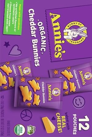 Annie'S Organic Cheddar Bunnies Baked Snack Crackers, 12 Oz., 12 Pouches (Pack Of 4)