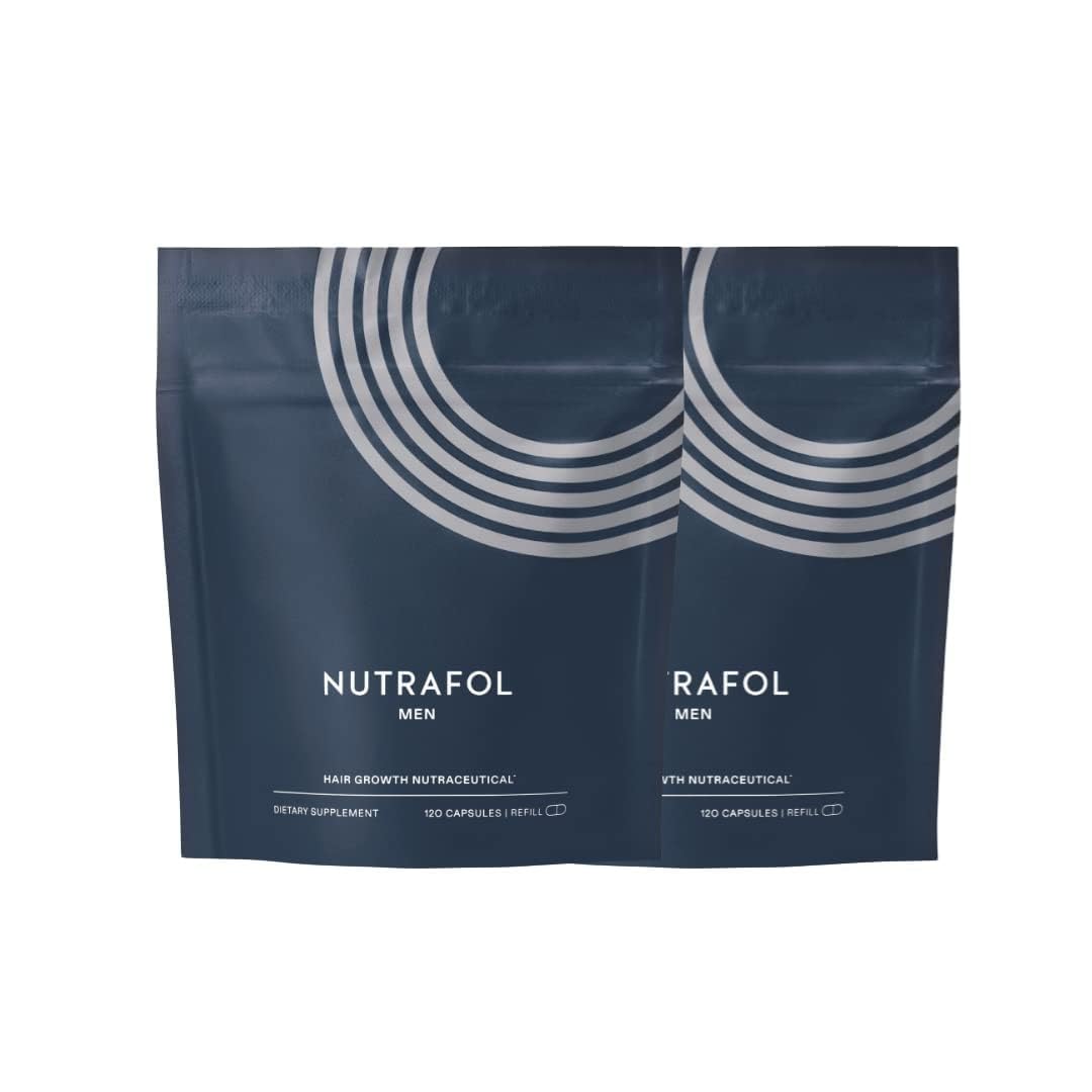 Nutrafol Men'S Hair Growth Supplements, Clinically Tested For Visibly Thicker Hair And Scalp Coverage, Dermatologist Recommended - 2 Month Supply, 2 Refill Pouches