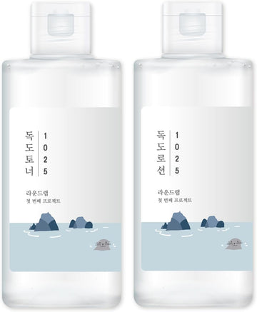 Round Lab 1025 Dokdo Toner + Dokdo Lotion | Exfoliating Dead Skin Cells Without Irritation, Hydrating, Watery Type Toner, Lotion (6.76Fl.Oz)