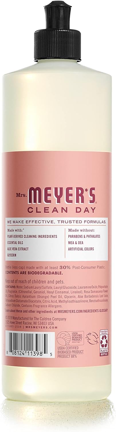 MRS. MEYER'S CLEAN DAY Liquid Dish Soap, Rose Scent, 16 Fl Oz (Pack of 3)