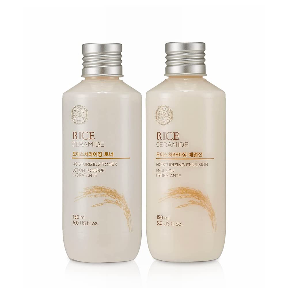 The Face Shop Rice Ceramide Moisturizing Set | Provides non-sticky moisture, Anti-oxidation and Nourishing, Korean Skin Care | Rice Ceramide Facial Toner (5.0 fl. oz) & Emulsion (5.0 fl. oz) : Beauty & Personal Care