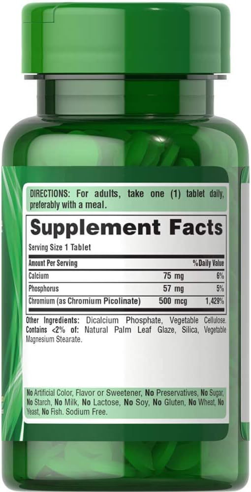 Puritan'S Pride Chromium Picolinate 500 Mcg Yeast Free, 100 Count