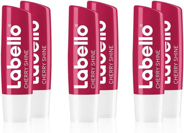 Labello Cherry Shine Lip Balm With Soft Red Shine And Shimmer Pigments And Cherry Flavours, Lip Care Without Mineral Oils Pack Of 6