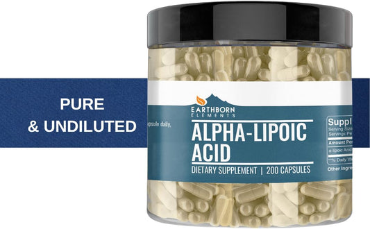 Earthborn Elements Alpha-Lipoic Acid 200 Capsules, Pure & Undiluted, No Additives