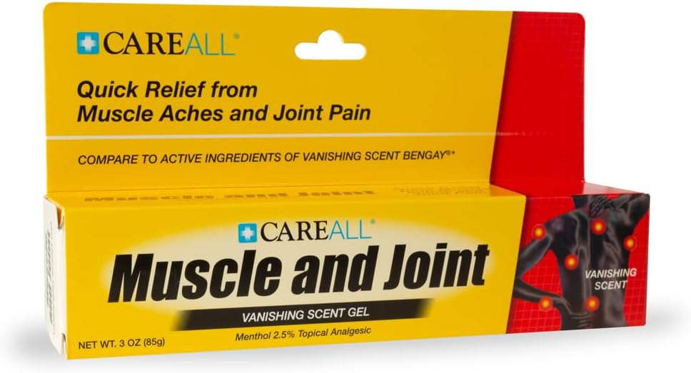 CareAll Muscle & Joint Vanishing Scent Gel, 3.0 oz., Non-Greasy, Pain Relief Gel for Muscle, Back and Minor Arthritis, Topical Analgesic, 2.5% Menthol : Health & Household