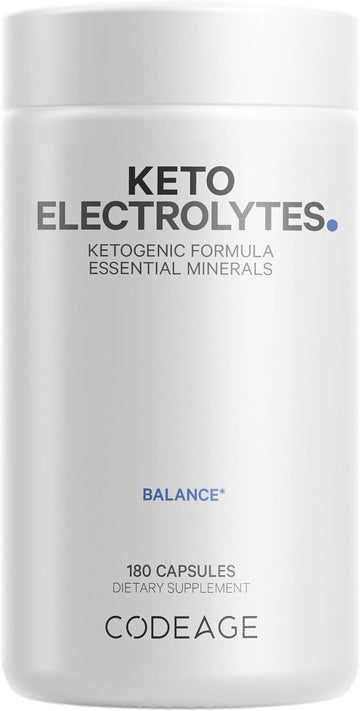 Codeage Keto Electrolytes Supplement – Vegan Electrolyte Tablets W Magnesium, Potassium, Calcium & Salt - Electrolyte Powder Salt Pills & Drink Hydration Supplements – Non-Gmo, Keto Diet -180 Capsules