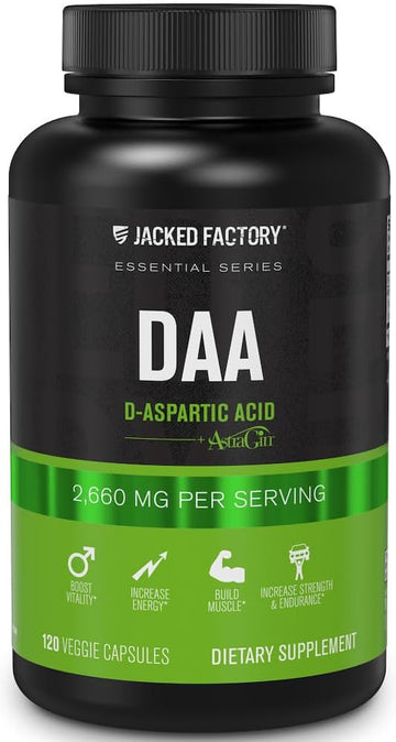 Jacked Factory Daa D Aspartic Acid Supplement - Fortified With Astragin For Enhanced Absorption, Zero Artificial Fillers - 120 Veggie Capsule Pills