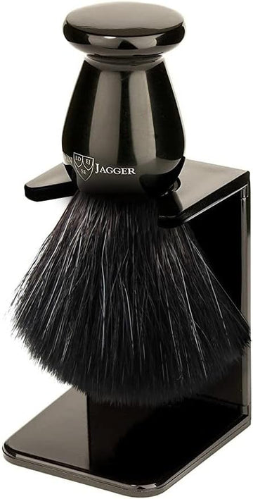 Edwin Jagger Imitation Ebony Black Synthetic Shaving Brush With Small Drip Stand : Beauty & Personal Care