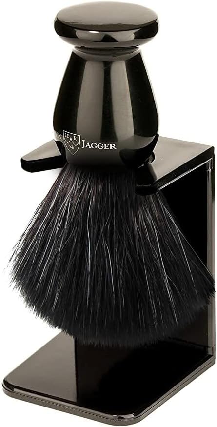 Edwin Jagger Imitation Ebony Black Synthetic Shaving Brush With Small Drip Stand : Beauty & Personal Care