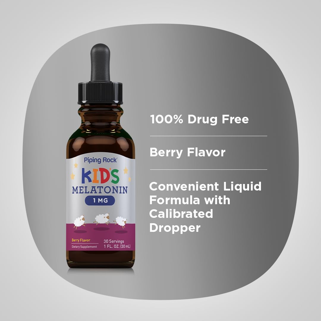 Piping Rock Kids Melatonin Liquid 1 fl oz | 1mg | Pack of 3 Bottles | Berry Flavor Drops | Non-GMO, Gluten Free Supplement : Health & Household