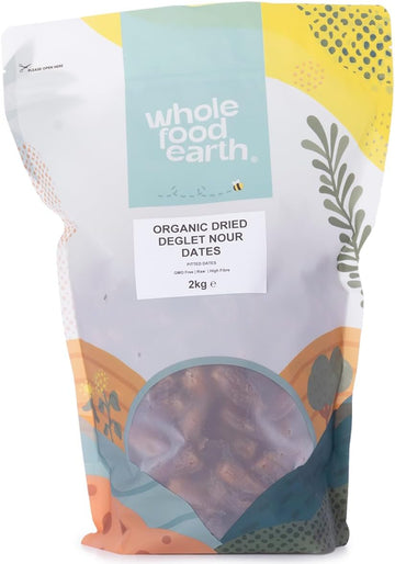 Wholefood Earth Organic Dried Deglet Nour Dates (Pitted) – 500 G | Gmo Free | Raw | Vegan | High Fibre | Certified Organic