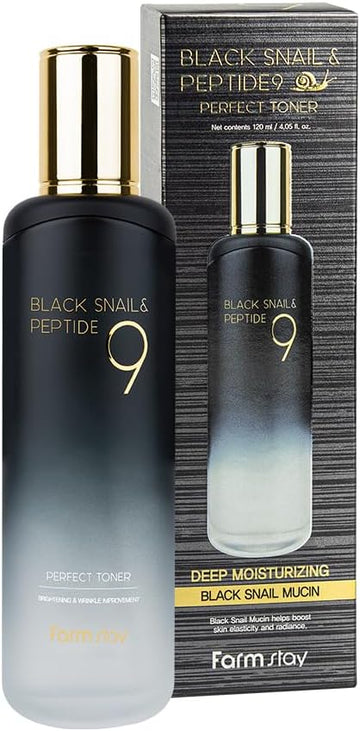 Farmstay Black Snail & Peptide 9 Perfect Toner – Hydrating & Skin Revitalizing Facial Toner With Snail Mucin And Peptide Complex, Korean Skincare For Smooth, Firm Skin, 5.07 Fl.Oz