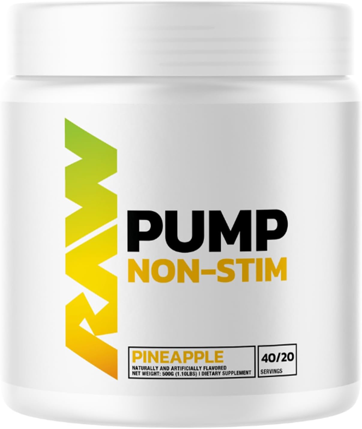 RAW Pump Stim Free Pre Workout | Non-Stimulant Pre Workout Supplement Powder Nitric Oxide Booster | Pre Workout Supplements Drink for During Workout | (40 Servings) (Pineapple)