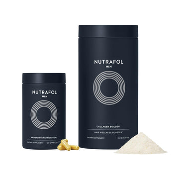 Nutrafol Men'S Hair Growth Supplement And Collagen Peptides Powder, Physician-Formulated For Visibly Thicker, Stronger Hair, Dermatologist Recommended - 1 Month Supply, 12 Oz Bottle
