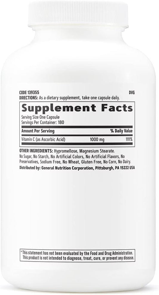 Gnc Vitamin C Capsules 1000Mg - 180 Capsules (180 Servings)