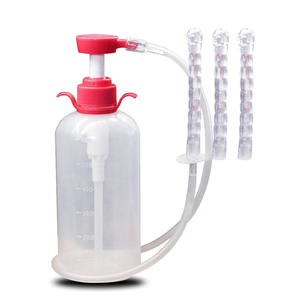 Vaginal Cleaning Syringe Cleaner Reusable Manual Pressure Cleaning System Portable Kit with 3 Nozzles,600ml Capacity