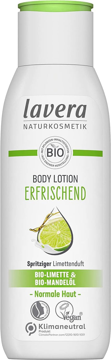 Lavera Body Lotion Refreshing - Body Milk With Lime & Almond Oil Fragrance - Body Milk For Normal Skin - Peta Certified - Biodegradable - Vegan - Natural Cosmetics - 6.76 Fl.Oz