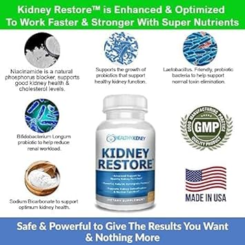 Kidney Restore Kidney Cleanse and Kidney Health Supplement to Support Normal Kidney Function, Vitamins for Kidney Health 60 caps : Health & Household