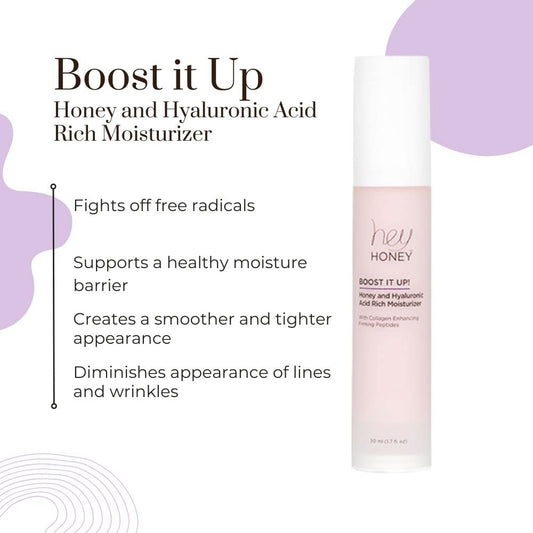 Hey Honey Skincare Boost It Up Honey Extract & Hyaluronic Acid Rich Moisturizer | Targets Premature And Advanced Signs Of Aging | Cruelty Free, Clean Ingredients And Paraben Free | 1.7 Oz