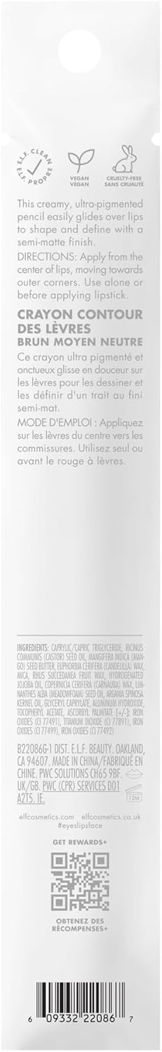 E.L.F. Cream Glide Lip Liner, Highly Pigmented Pencil For Shaping & Sculpting Lips, Semi-Matte Finish, Vegan & Cruelty-Free, Mocha Move