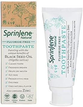 SprinJene Natural Fluoride Free Toothpaste for Clean and Strong Teeth and Gums, Fresh Breath, and Helps Dry Mouth - Vegan, Dye-Free, SLS Free Toothpaste for Adults 2 Pack (Original) : Health & Household